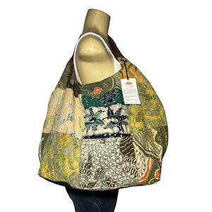 Tangerine Temple Balloon Handbag Womens Large Patchwork Kantha Batik Tote Unique